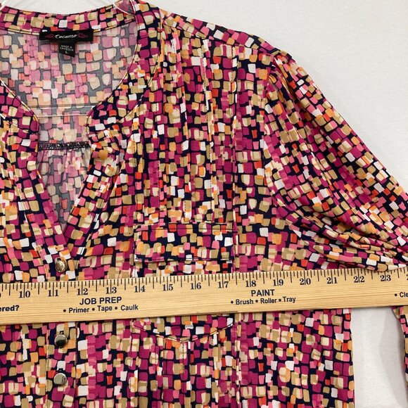 Cocomo Large Multi Color Split Neck Rolled Sleeve Pintuck Popover Blouse Office - Picture 6 of 10